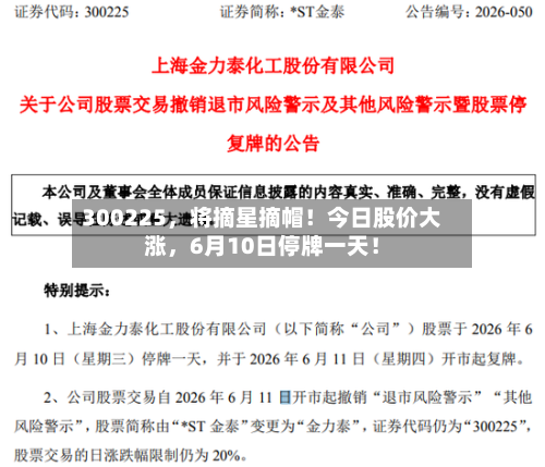 300225	，将摘星摘帽！今日股价大涨，6月10日停牌一天！-第2张图片