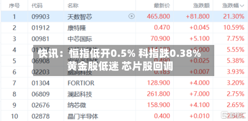 快讯：恒指低开0.5% 科指跌0.38% 黄金股低迷 芯片股回调-第3张图片
